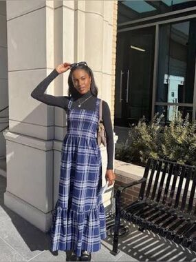 Hill House Home Blue Black Tartan Plaid Anjuli Cotton Midi Nap Dress size M